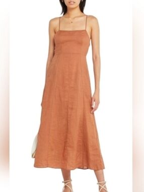 Sleeveless Rust Tan Midi Dress with Spaghetti Straps